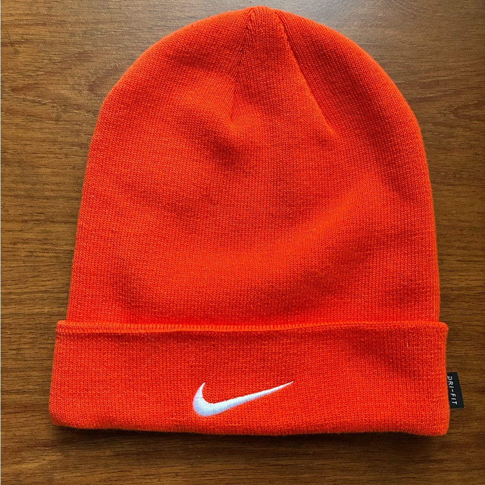 NEW Nike Bright Orange Beanie with White Swoosh